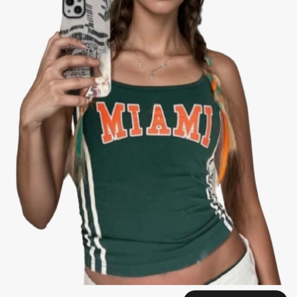Green 'MIAMI' Graphic Tank Top with Orange Lettering